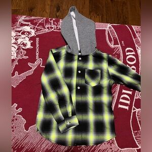 Kidpik youth button up shirt with hood.